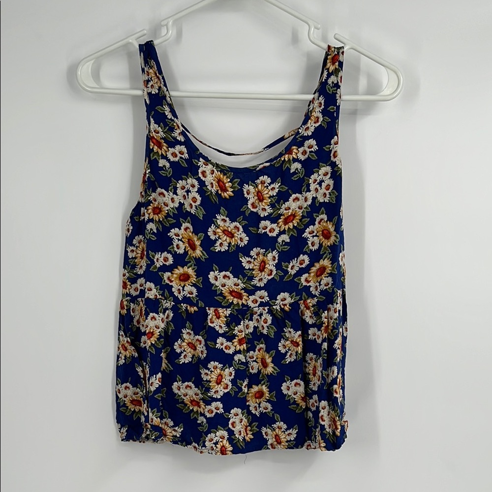 Forever 21 Blue Floral Peplum Cropped Tank Top Size Medium